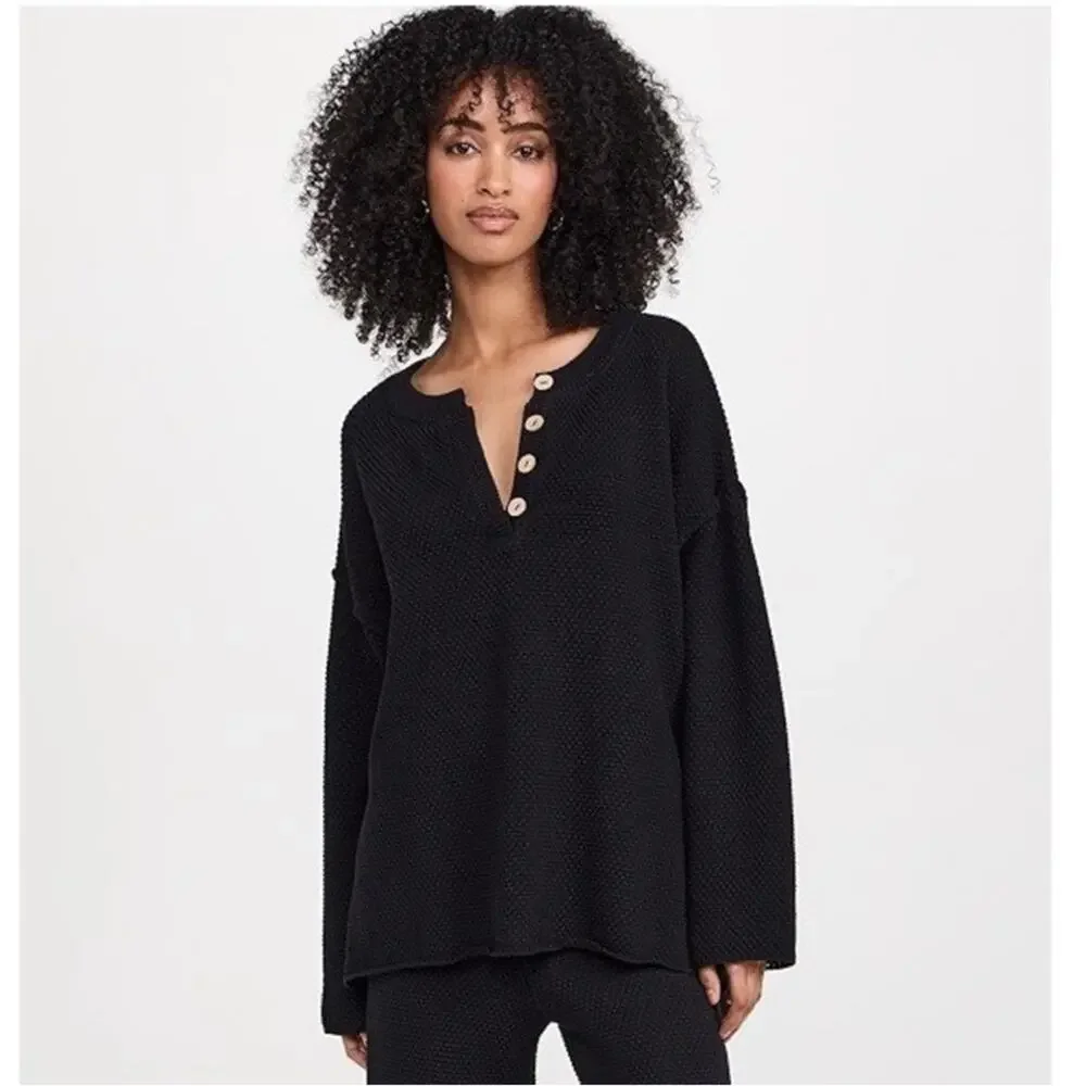 Free People Black Hailee Sweater Wooden Buttons Loungewear Size XS